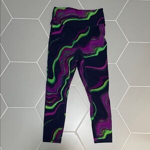 Fabletics Women's Leggings - Navy Blue with Purple and Green Swirl